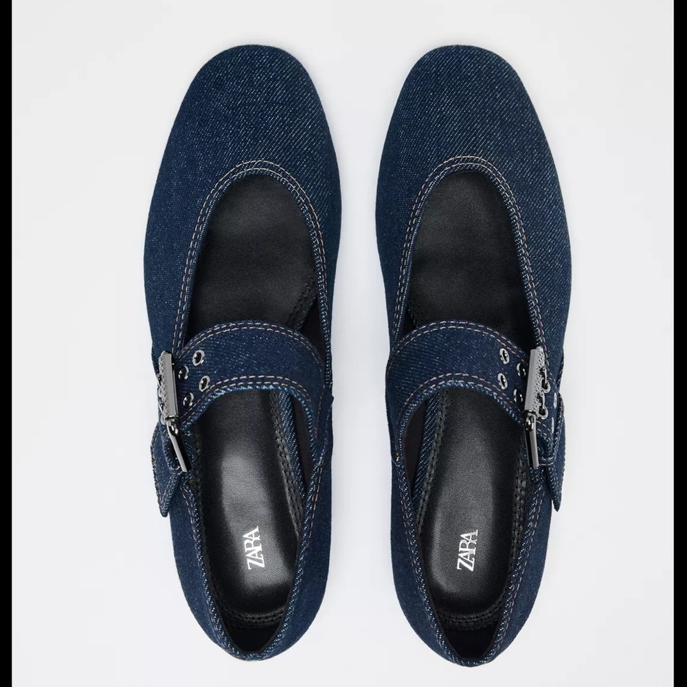 Zara Denim buckle ballet flats